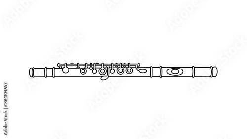 Flute musical instrument illustration, classical woodwind icon, orchestral music vector.