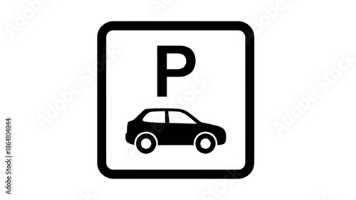 Car parking sign icon with letter P and vehicle silhouette.