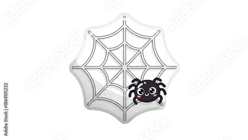 A spider sitting on a spider web illustration with a white background