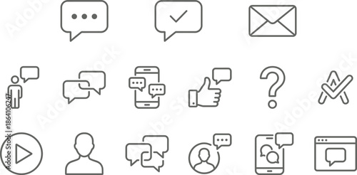 Communication chat messaging and social interaction line icon set for mobile apps web interfaces customer support conversations notifications design