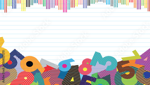 Colorful Geometric Numbers and Letters on Lined Paper Background