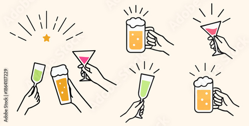 Cheers Celebration Icon – Clinking Drink Glasses Illustration