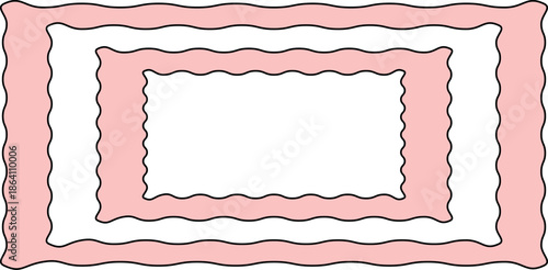 Collection of Black line Stroke Wavy Zigzag Rectangular Frames with Irregular Handcrafted Outline on Transparent Background