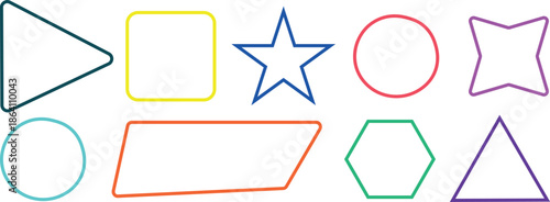 Minimalist Black Silhouette Vector Illustrations of Basic Geometric Shapes Including Circle, Square, Triangle, Star, Hexagon, and Heart – Simple Icon Set for Design and Creative Projects