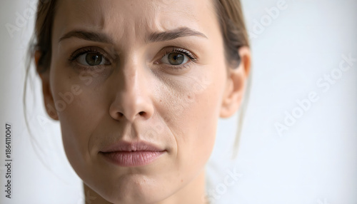 Sad tired young woman close up profile portrait with eyes closed
