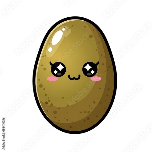 Cute cartoon avocado character smiling.