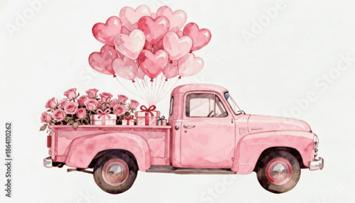 Happy Cargo The Love Truck : Pink Delivery Valentine's Day Theme isolated watercolor vector illustration svg
