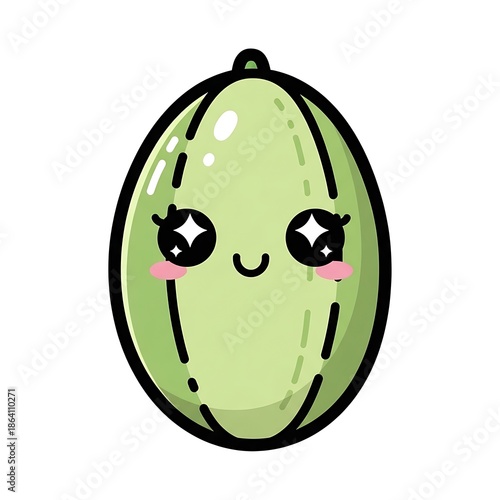 Cute cartoon avocado character smiling.