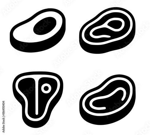 4 meat illustration icons, silhouette, transparent background