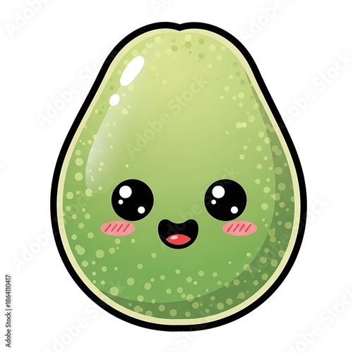 Cute cartoon avocado character smiling.