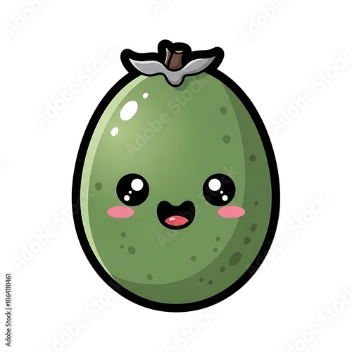 Cute cartoon avocado character smiling.