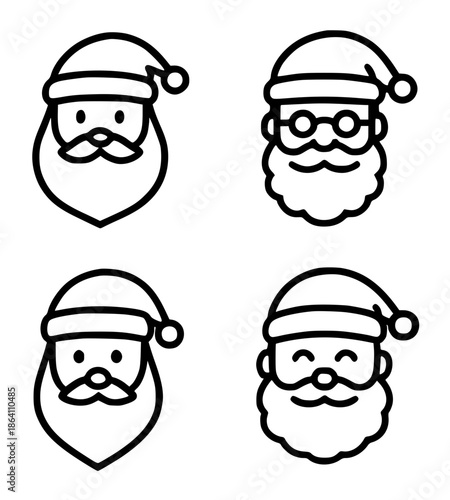 4 santa claus illustration icons, outline, transparent background
