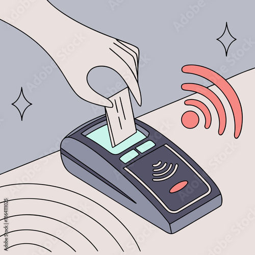 Contactless Payment Waves over an Abstract Credit Card, Secure Wireless Transaction Concept