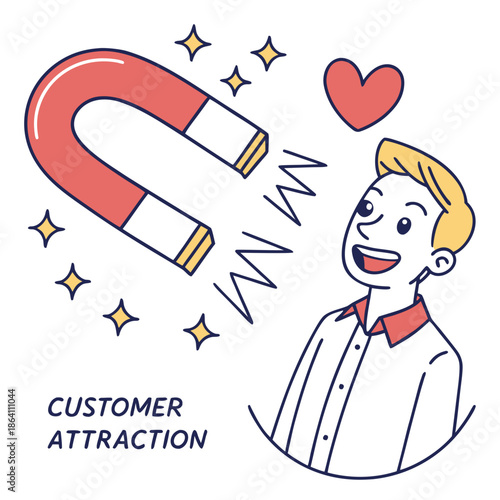 Professional Customer Attraction Icon Featuring a Red Magnet Shape Attracting Clients, Marketing Strategy and Lead Generation Concept Vector