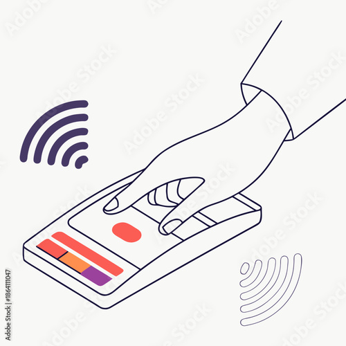 Modern Contactless Transaction Icon with Signal Waves and Abstract Card, Digital Wallet and NFC Technology