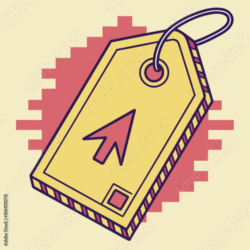 Digital Price Tag Icon with Pixelated Edge Design for E-commerce and Online Retail Sales, Cyber Monday and Technology Label Vector