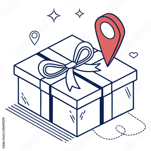 Shipping Box with Map Marker Location Pin for Global Supply Chain and Order Tracking