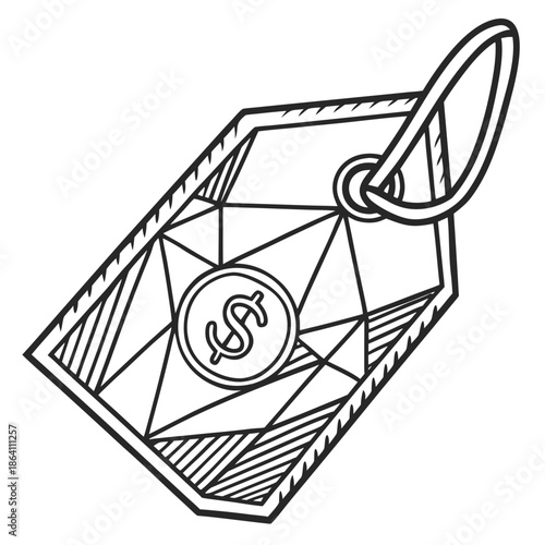 Modern price tag icon formed from folded paper geometry for e-commerce and retail branding