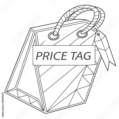 Creative price tag graphic designed with geometric folded paper style for retail store branding