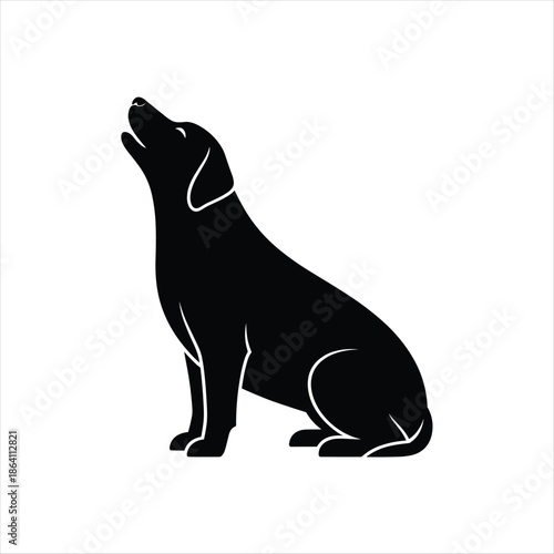 Black Dog Sitting and Howling Silhouette – Minimalist Monochrome Canine Vector Logo Illustration