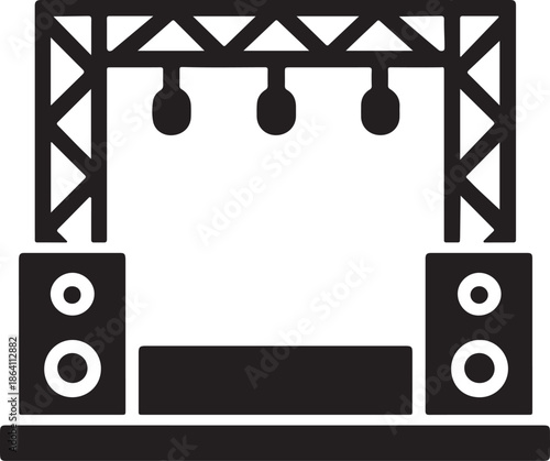 Concert stage silhouette icon with lights and speakers vector illustration