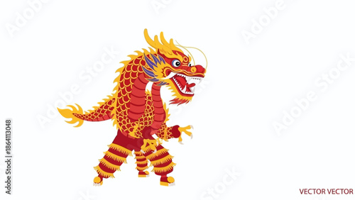 Vibrant dragon illustration in dynamic pose on plain white background