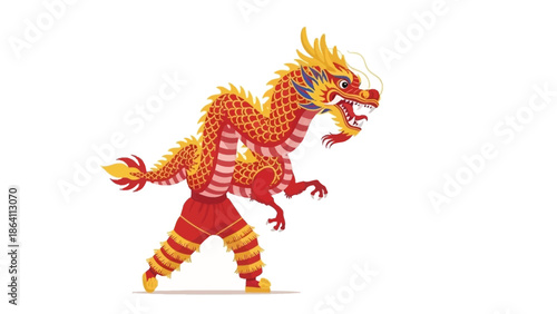 Vibrant traditional dragon illustration performing a cultural dance in a festive setting