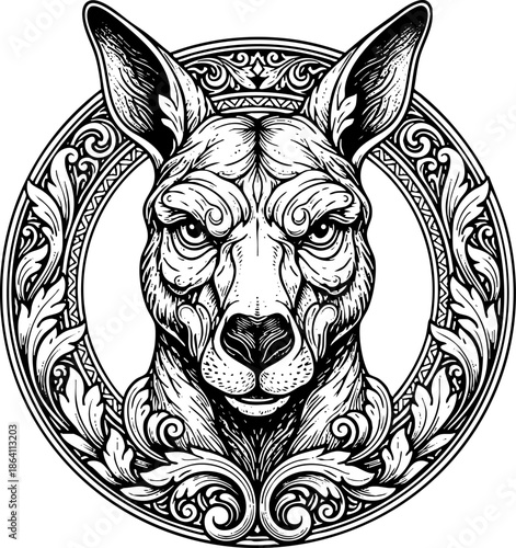 Vintage Kangaroo Head Ornate Engraving Illustration Design
