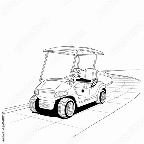 Curved path with luxury resort golf cart driving