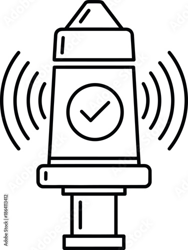 Black and white line art illustration of a security alarm siren with a ready checkmark