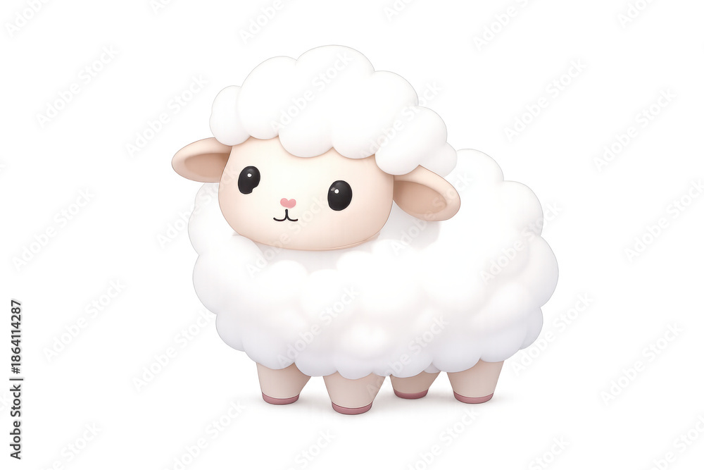 Obraz premium Fluffy white lamb cartoon illustration standing, cute farm animal character for kids design, transparent background