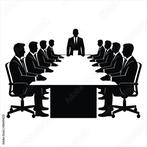 Business Meeting Silhouette Illustration of Corporate Boardroom Discussion