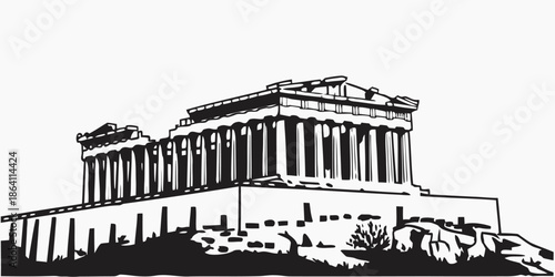 Ancient Greek temple ruins on hill with columns