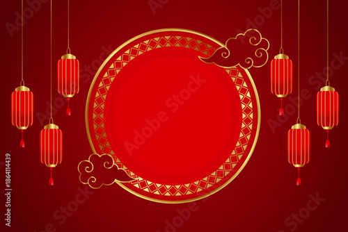 Circular chinese new year frame with lanterns