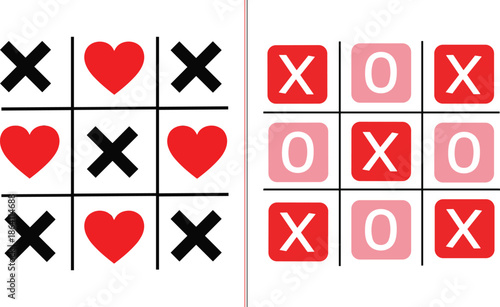 valentines tic tac toe illustration red pink xo love game design