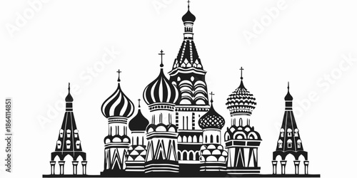 Stunning black and white illustration of St. Basil's Cathedral in Moscow