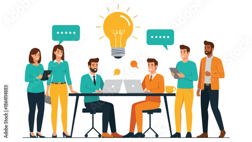 Illustration depicting a workplace training session with multimedia tools, including videos and case studies, promoting diversity and inclusive practices among employees..eps