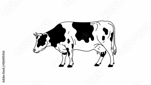 Holstein Friesian cow illustration, dairy cattle silhouette.