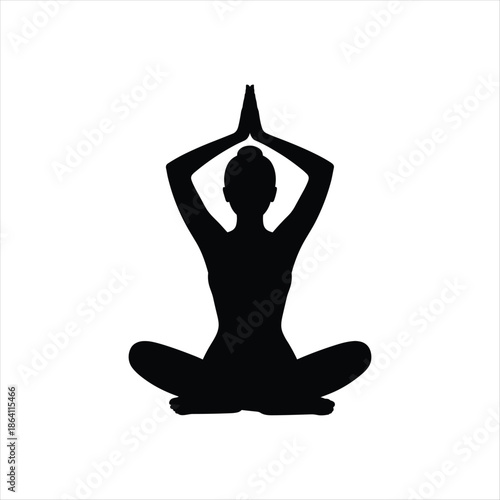 Seated Yoga Meditation Silhouette Woman Practicing Mindfulness on White Background