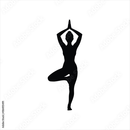 Tree Pose Yoga Silhouette of Woman – Balance, Mindfulness and Wellness Concept Illustration