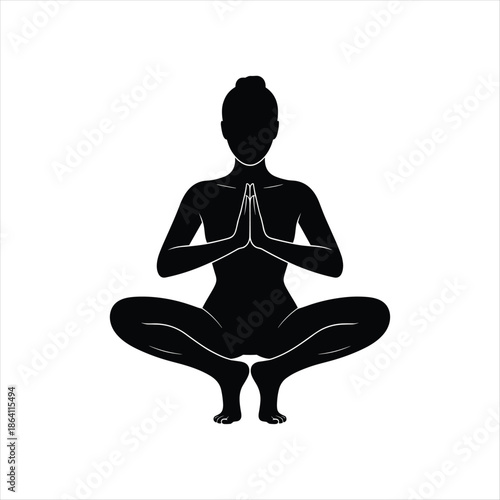 Meditation Yoga Silhouette of Woman in Prayer Pose – Mindfulness, Peace and Wellness Concept Illustration