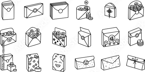 Red Envelopes and Money Icons Collection - Lunar New Year, Hongbao Set