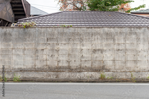 street wall background ,Industrial background, empty grunge urban street with warehouse brick wall