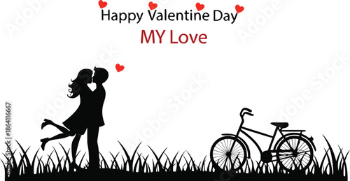 Couple kissing silhouette for valentine's day