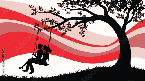 Adobe Couple on swing under tree silhouette illustrationArtwork