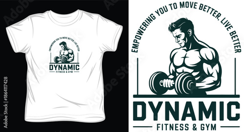 dynamic fitness gym  graphic victor art t-shirt design print template