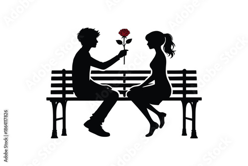 Couple sharing a romantic moment on a bench isolated on white background, Vector, illustration