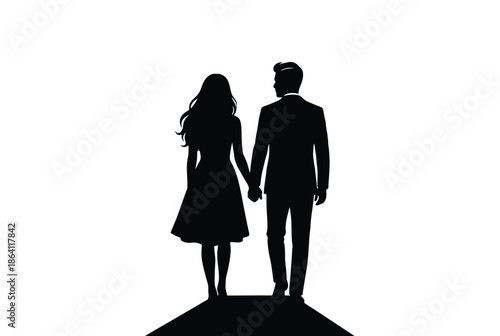 Couple holding hands silhouette isolated on white background, Vector, illustration