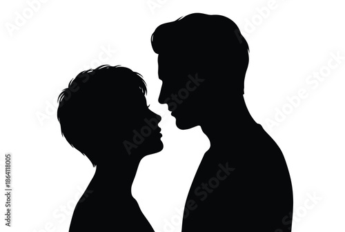 Silhouette of two people embracing isolated on white background, Vector, illustration
