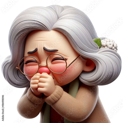 Elderly woman covering her mouth while coughing softly